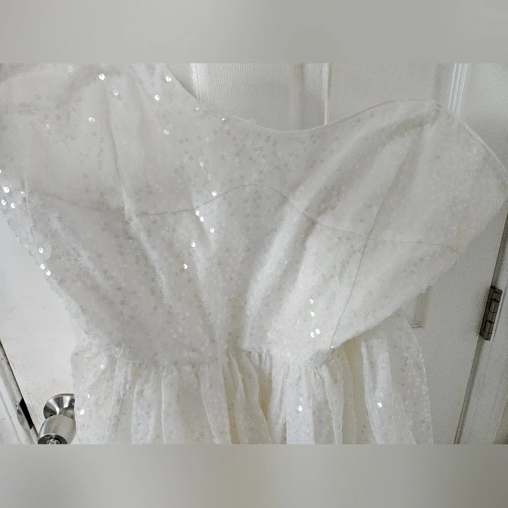 NWT Selkie Strapless White Sequin Dress (Frosted Degas Dress) - Picture 8 of 13